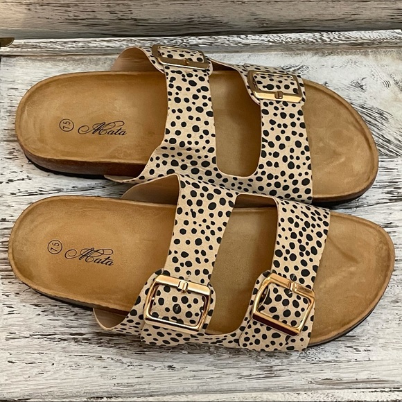 Cheetah Print Two Buckle Footbed Sandals Various Sizes - Picture 4 of 8